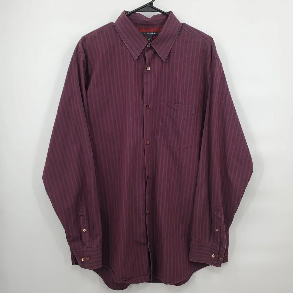 Banana Republic Stripe Long Sleeve Shirt Collar 100% Cotton Pocket Mens XL